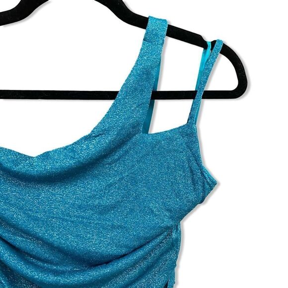 NWT Superdown Jayden Mini Dress in Blue metallic micro knit ruched Revolve M - Picture 7 of 10